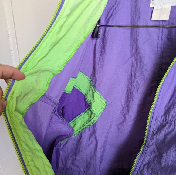 Vintage 90s InSport for Women Purple Neon Green Windbreaker Jacket Medium Hood - Picture 9 of 16